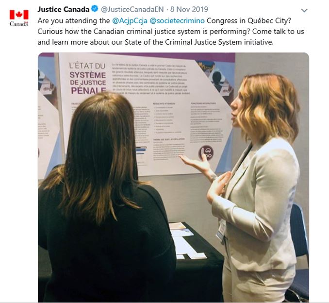 Image 5. Department of Justice at the Congress 2019: 100 Years of Criminal Justice in Québec City, November 2019.