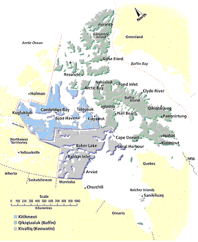 Map of Nunavut Showing Communities and Regions