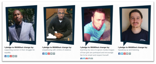 Image of 4 men pledging &ldquo;I can MANifest change&rdquo;