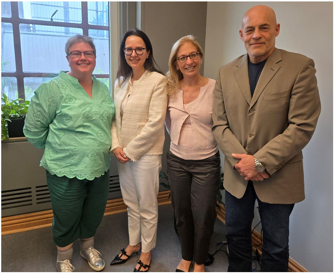 Group photo of Karen Peddle, Isabelle T. Jacques, Samantha Maislin Dickson, and Michel Francoeur, taken during the interview on linguistic insecurity