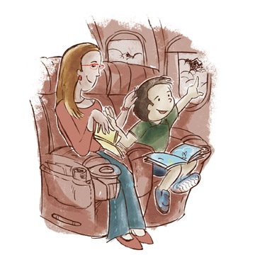Jordan and his mom Kristy on the plane