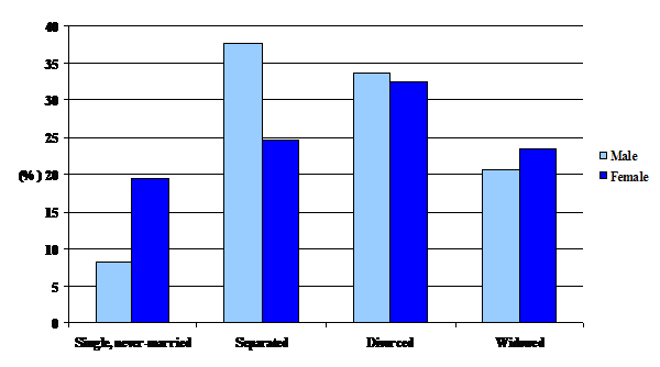 Figure 4: Marital Status of Male and Female Lone Parents&nbsp;(1991)