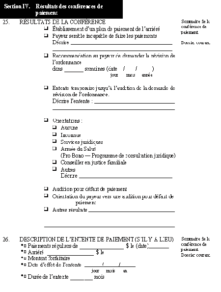 Formulaire d'évaluation des résultats des conférences de paiement
