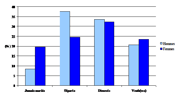 Figure 4 : État matrimonial des mères et des pères seuls, 1991