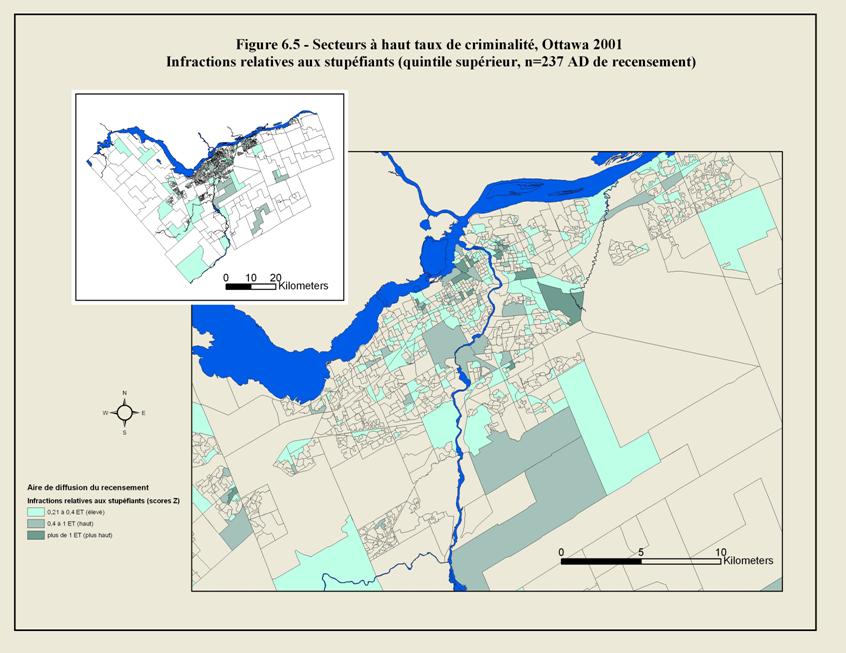 Fig. 6.5 - Secteurs &agrave; haut taux de criminalit&eacute; Ottawa 2001