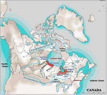 Carte du territoire de Compagnie de la Baie d'Hudson, 1670-1763