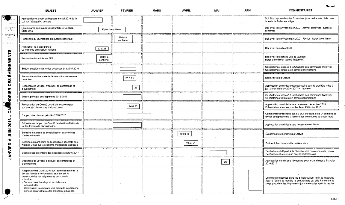 Calendrier des &eacute;v&egrave;nements de janvier &agrave; juin 2016