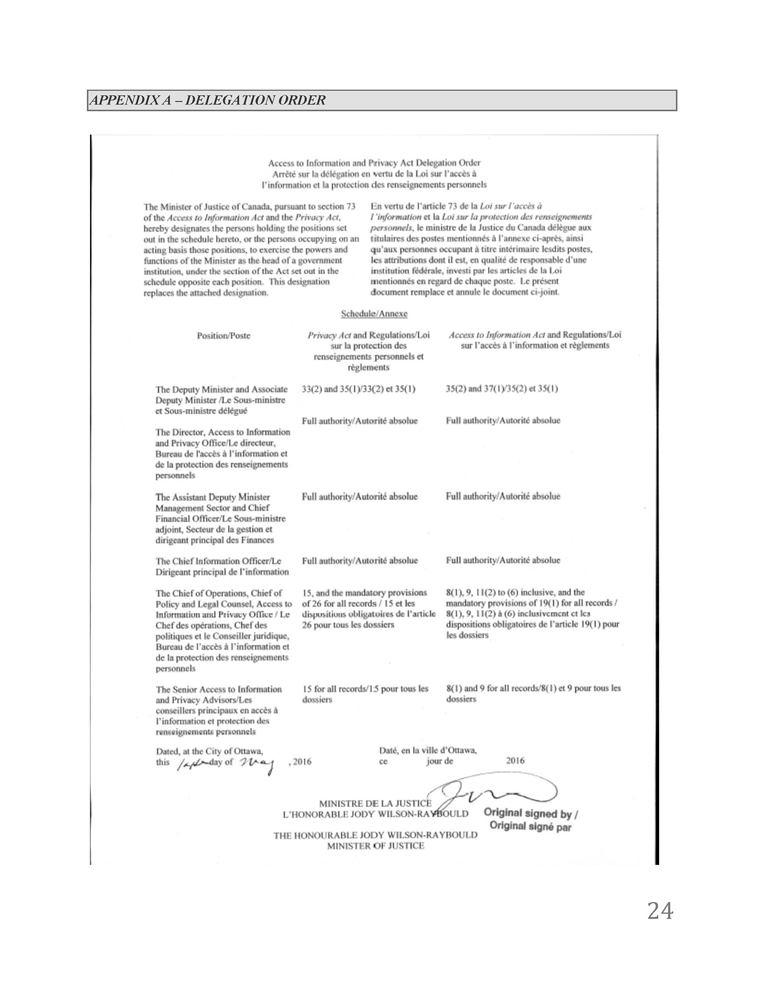 Ordonnance de d&eacute;l&eacute;gation de pouvoirs d&eacute;crit ci-dessous