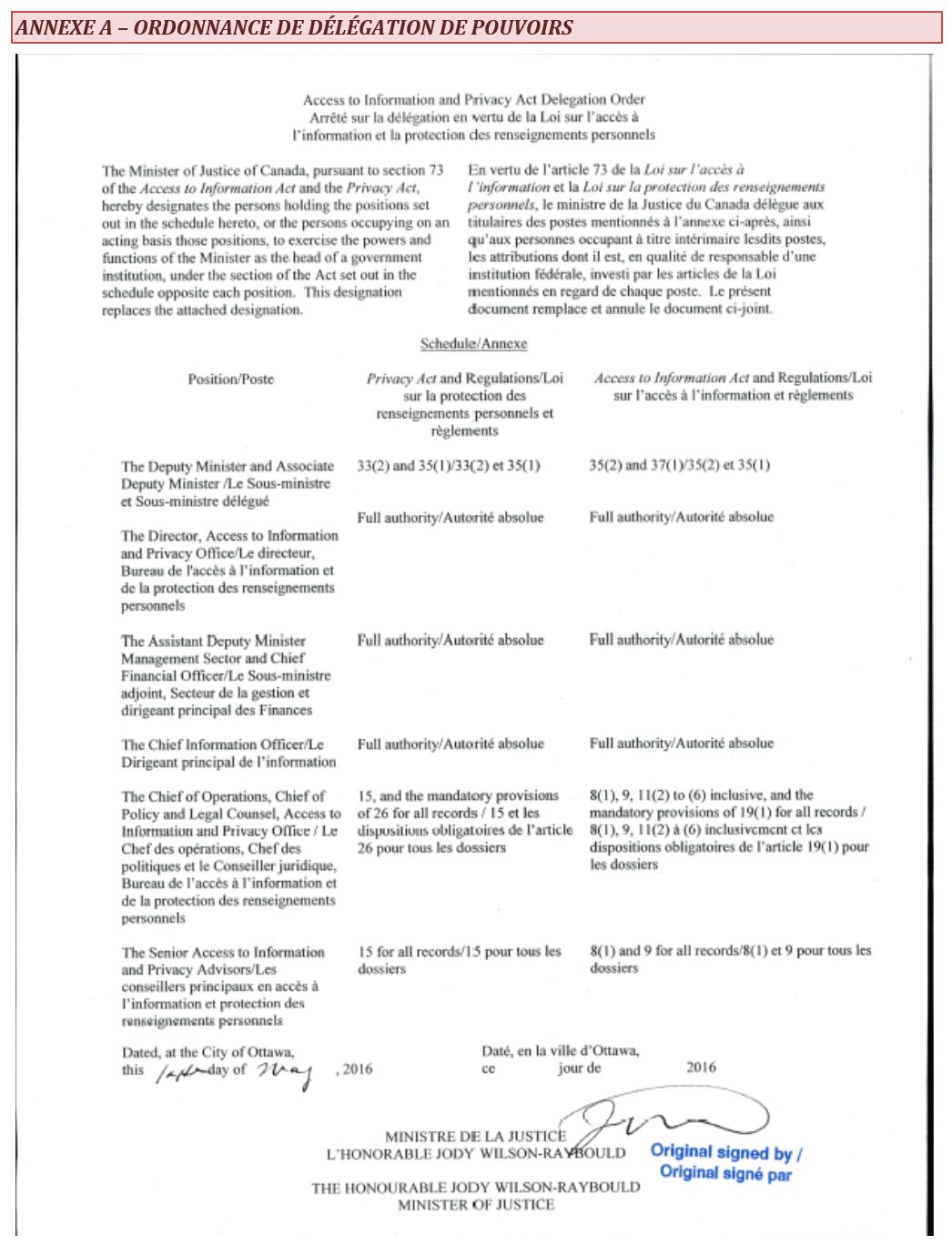 Ordonnance de d&eacute;l&eacute;gation de pouvoirs d&eacute;crit ci-dessous